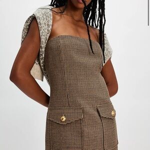 Ronny kobo Taren brown houndstooth strapless dress